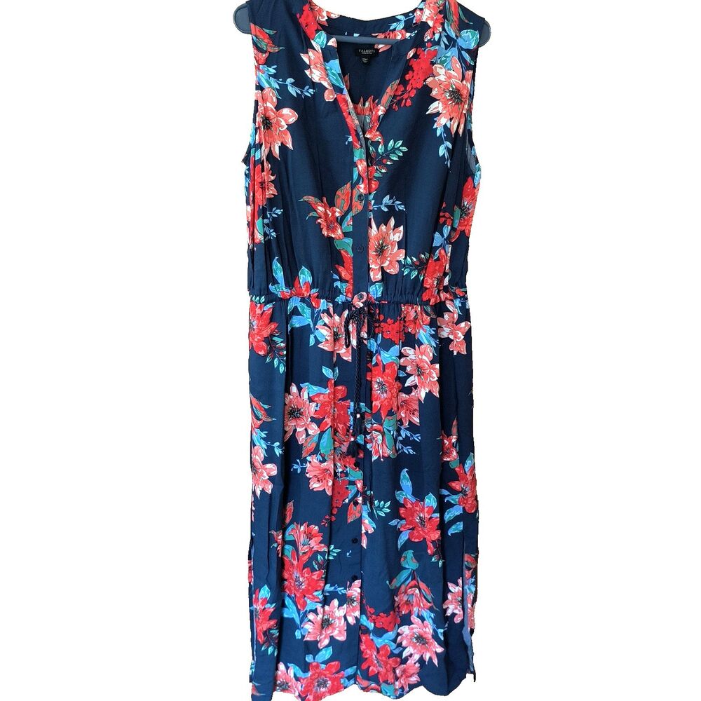 Talbots Maxi Shirt Dress 14 Petite Multicolor Tropical Floral Coastal Vacation